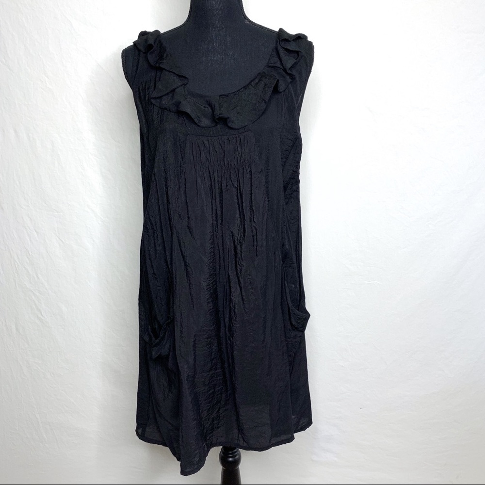 Papillon Black Ruffle Summer Dress with Pockets